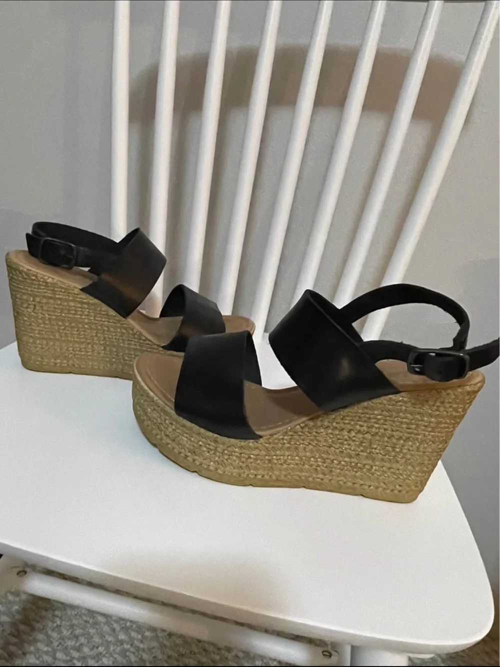 Black Espadrille Wedge Sandals with Double Straps
